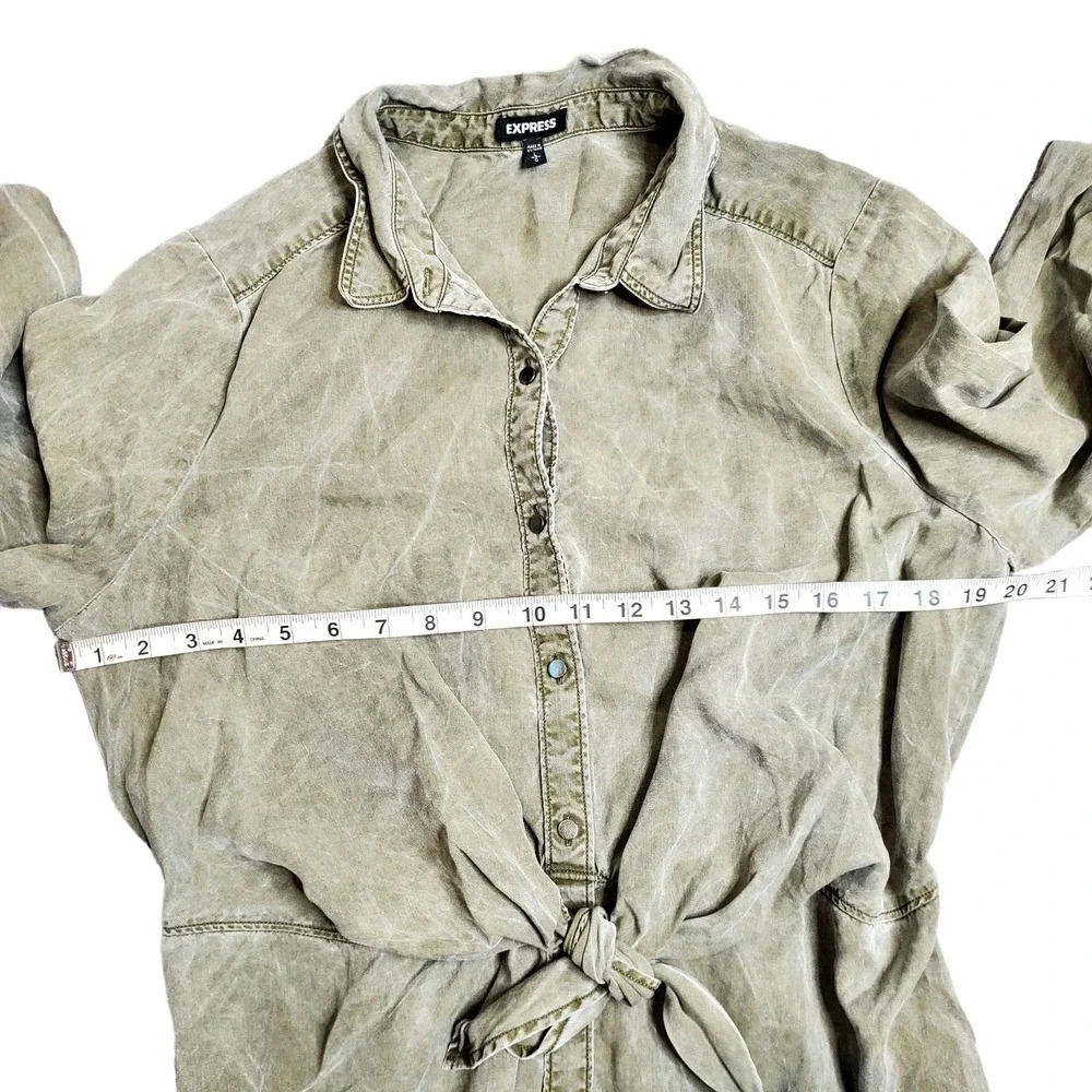 Express Green Tie Front Button Down Dress - Picture 4 of 7